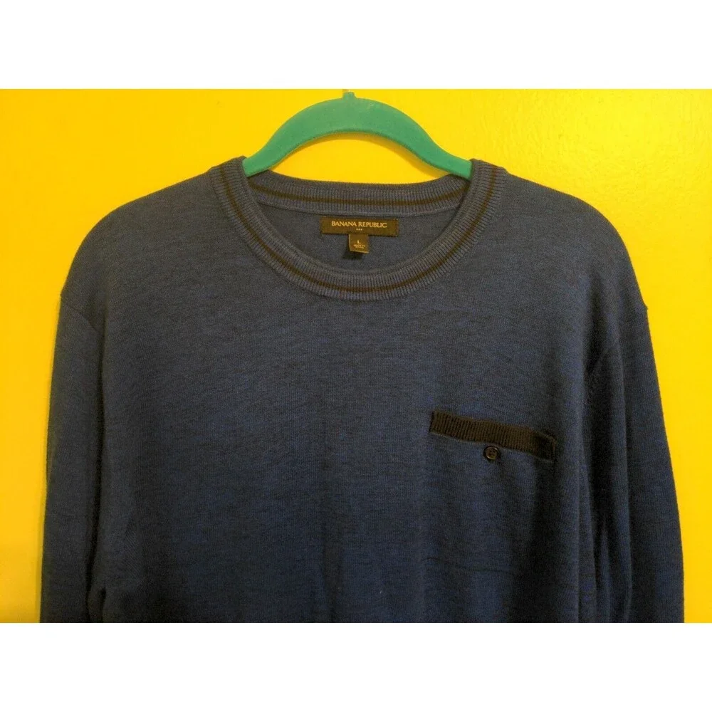 Banana Republic Sweater Men's Blue Long Sleeve Pocket Casual Knit Size Large L